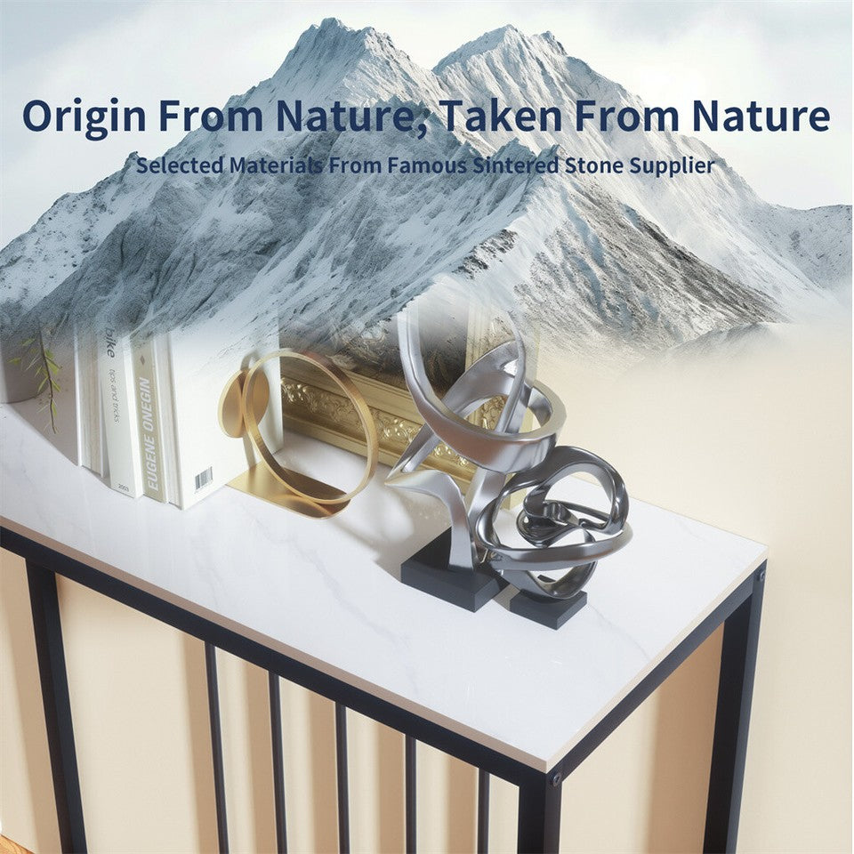 White and Grey Sintered Stone Console Table, 80 cm