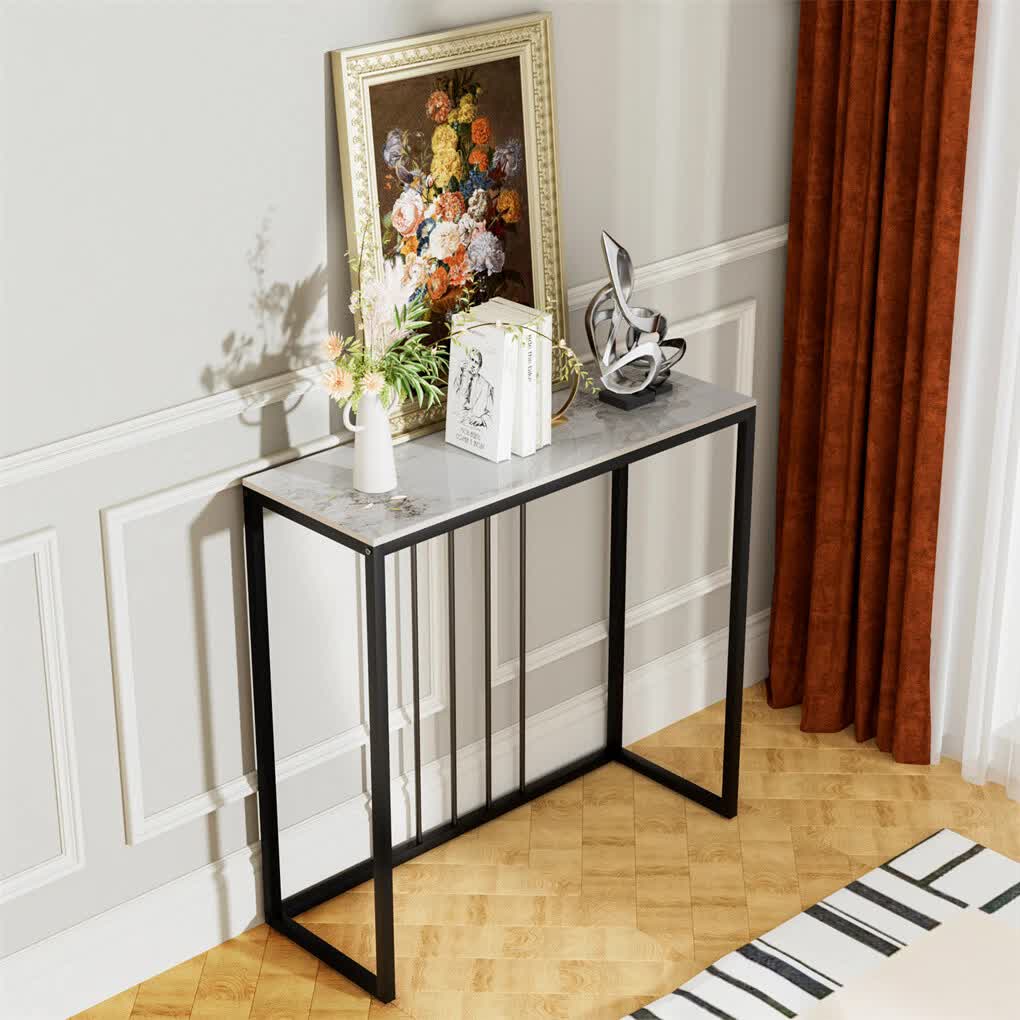 Black Frame Glossy Sintered Stone Console Table