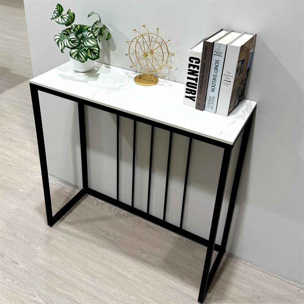 Black Frame Glossy Sintered Stone Console Table