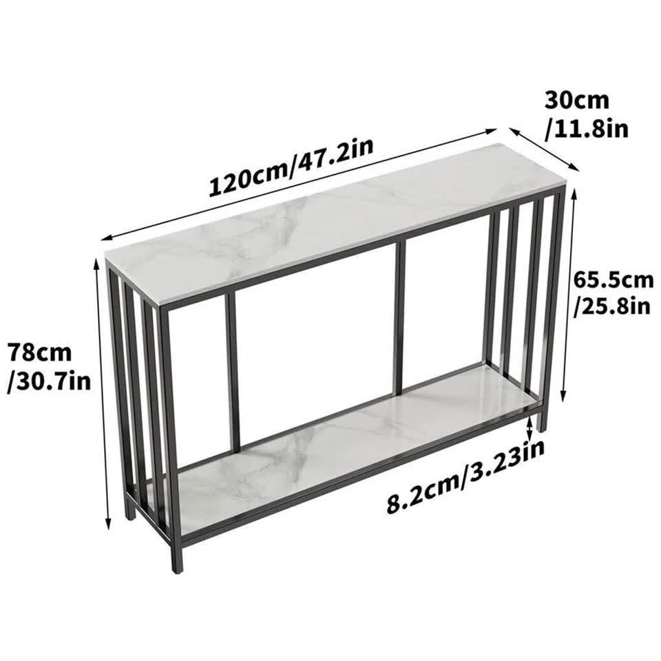 White Marble Look Console Table with Two Shelves