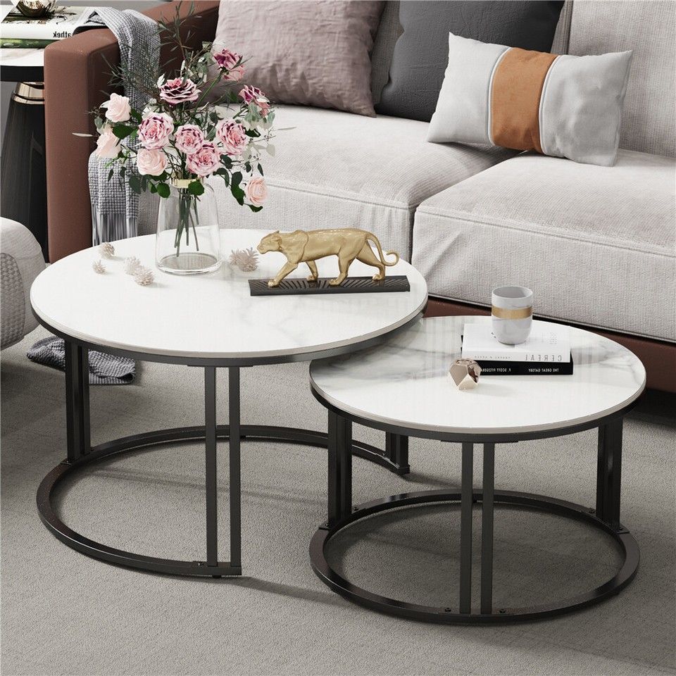 Round Nesting Coffee Tables with Metal Frame
