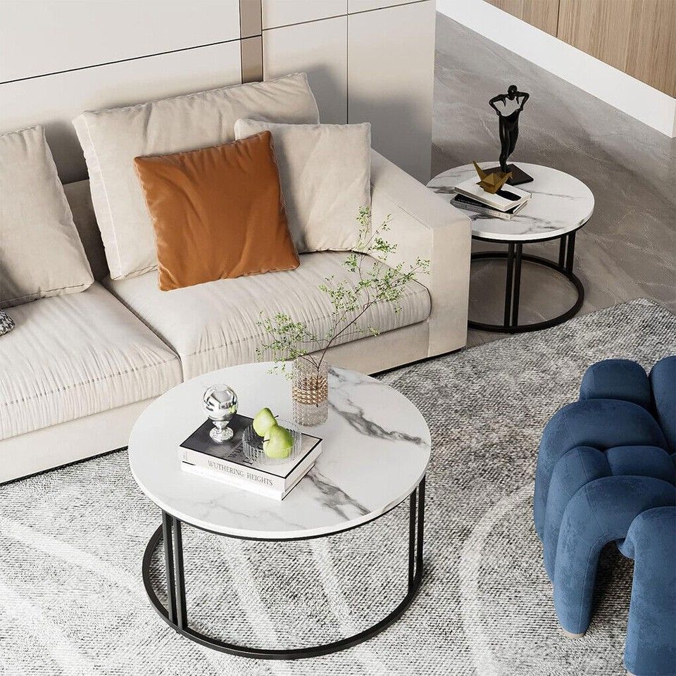 Round Nesting Coffee Tables with Metal Frame