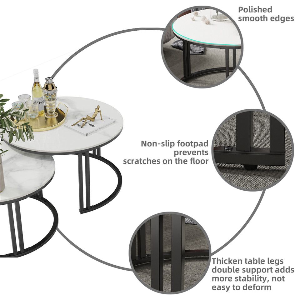 Round Nesting Coffee Tables with Metal Frame