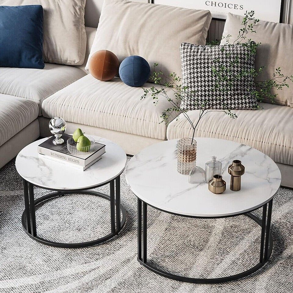 Round Nesting Coffee Tables with Metal Frame