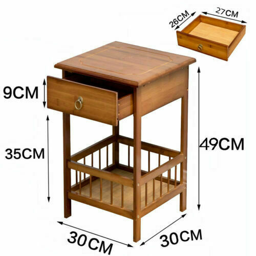 Light Brown Bamboo Bedside Table with Drawer