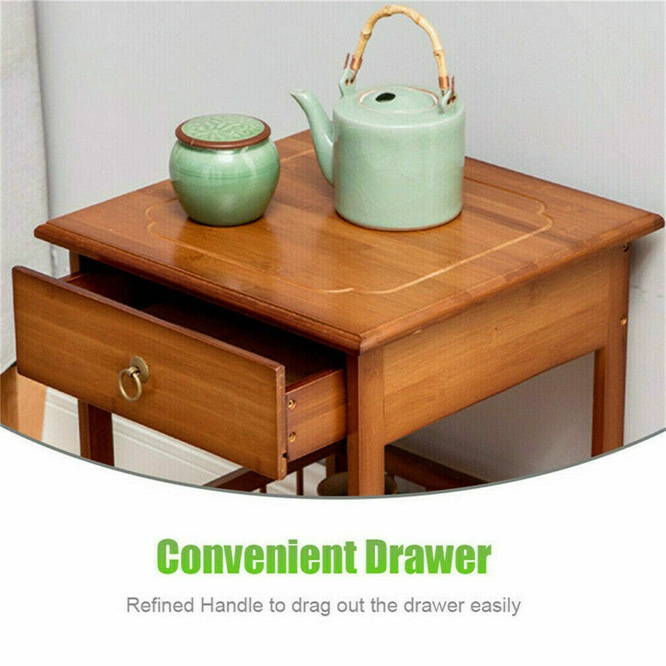 Light Brown Bamboo Bedside Table with Drawer