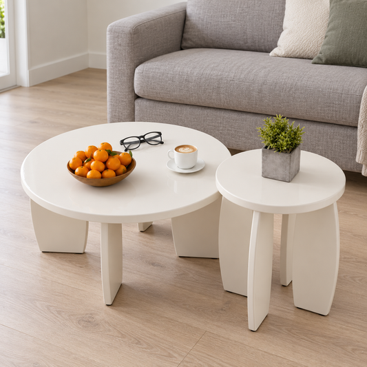 Artiss Cream High Gloss Coffee Tables, Set of 2 shown in a home setting