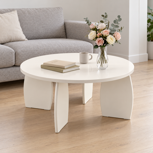 Artiss Cream White High Gloss Coffee Table, 78 cm shown in a home setting