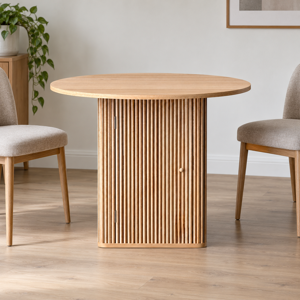 Artiss Dining Table with Storage Base, 100 cm shown in a home setting