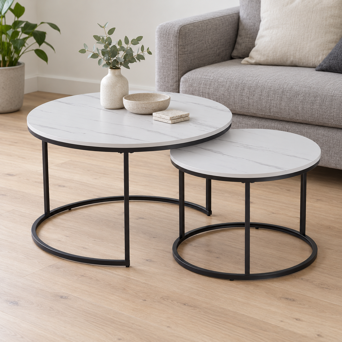 Artiss Marble Effect Nesting Coffee Tables, Set of 2 shown in a home setting