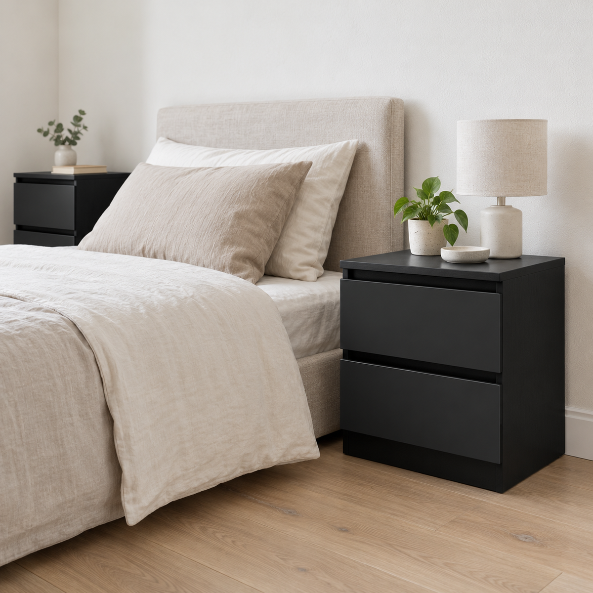 Artiss Pepe Black Bedside Tables, Set of 2 shown in a home setting