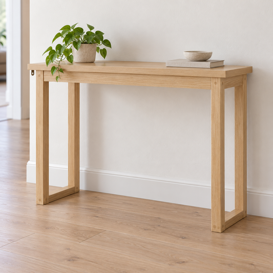 Artiss Pine Finish Console Table, 110 cm shown in a home setting