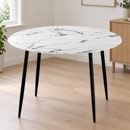 Artiss Round Marble Effect Dining Table, 110 cm shown in a home setting