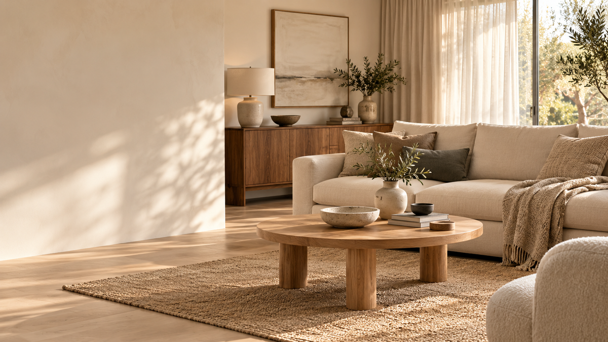 Living room inspiration with warm timber and cream furnishings