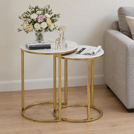 Gold Frame Nesting Side Tables, Set of 2 shown in a home setting