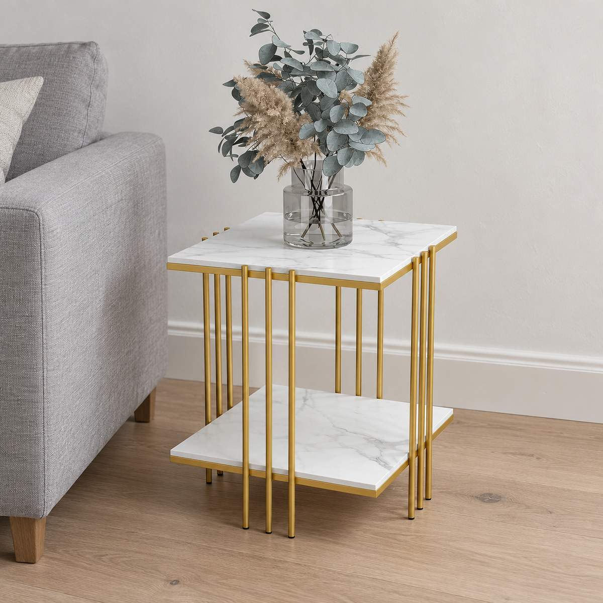 Sintered Stone Bedside Table with Two Shelves shown in a home setting