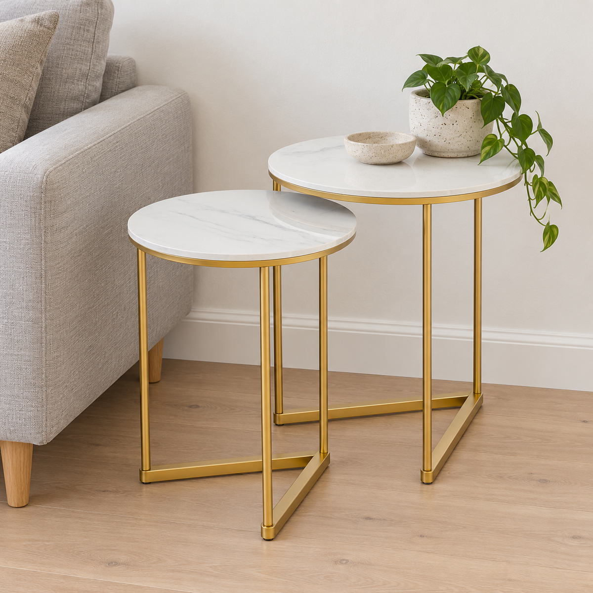 Sintered Stone Nesting Side Tables, Set of 2 shown in a home setting