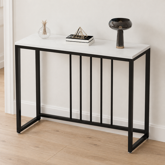 White and Grey Sintered Stone Console Table, 80 cm shown in a home setting